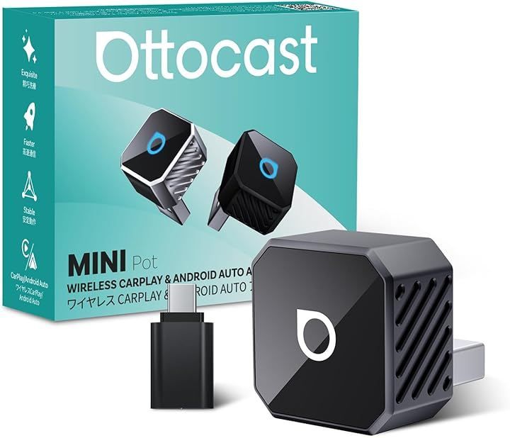OTTOCAST オットキャスト Mini Pot 2025最新 ワイヤレスCarPlay/Android Autoアダプター ミニ 純正有線CarPlay/Android Auto対応車専用