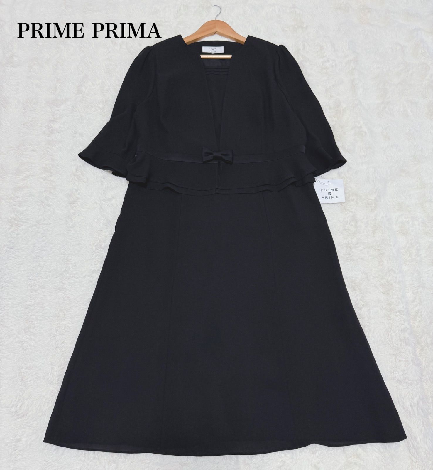 PRIME PRIMA ブラックフォーマル ワンピース 13AR 大きいサイズ 半袖 フリルリボン 洗える ウォッシャブル 冠婚葬祭 礼服 喪服 上品 Aライン