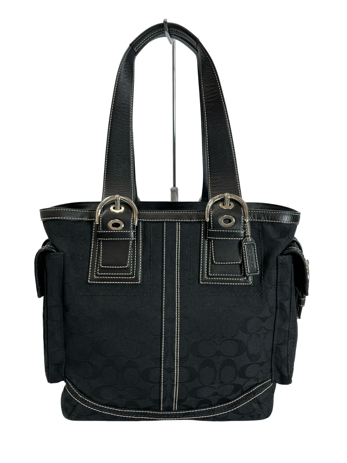 【美品】COACH シグネチャー トートバッグ 10079ブラック COACH コーチ シグネチャー キャンバス レザー トートバッグ 鞄 かばん