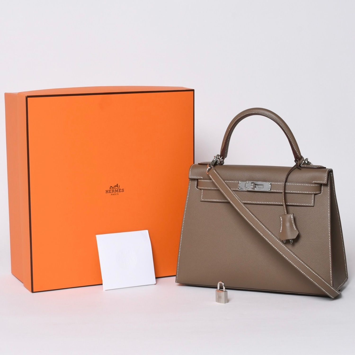 新品未使用 HERMES エルメス ケリー28 外縫い エトゥープ B刻印 ヴォー 