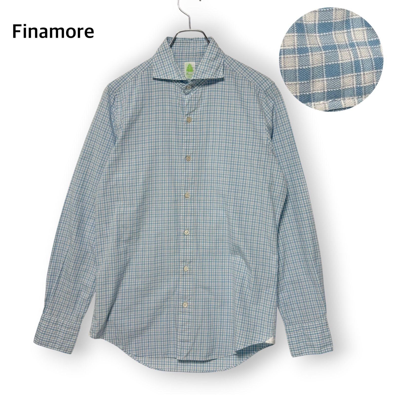 Finamore フィナモレ カッタウェイ ホリゾンタルカラー チェックシャツ