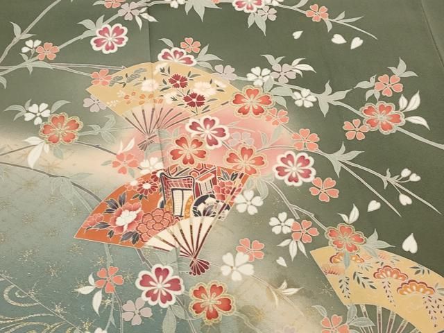 平和屋着物□訪問着 扇花文 暈し染め 金彩 正絹 逸品 AABI6478st