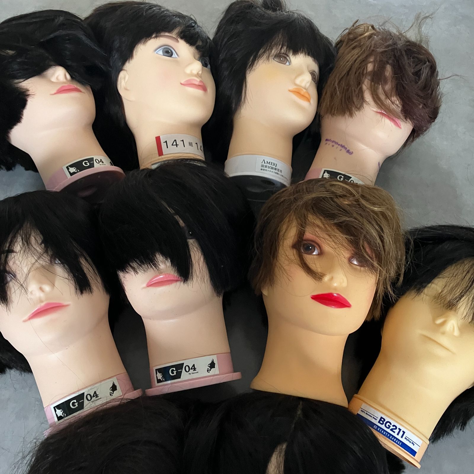 0313-10【10個セット】カットウィッグ 練習用 美容師 ヘッドマネキン