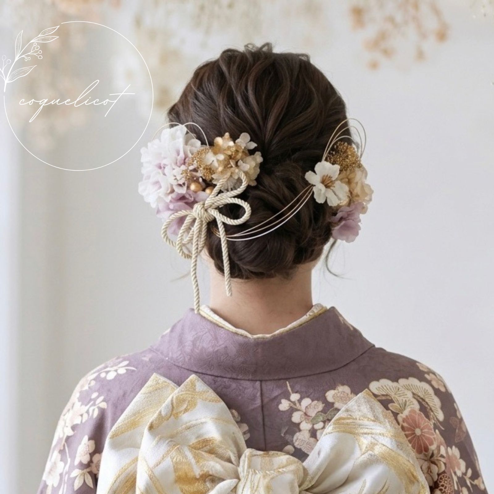 【coquelicot】髪飾り ダリア×ブロッサム ラベンダーパープル／成人式 卒業式 振袖 袴 前撮り コクリコ