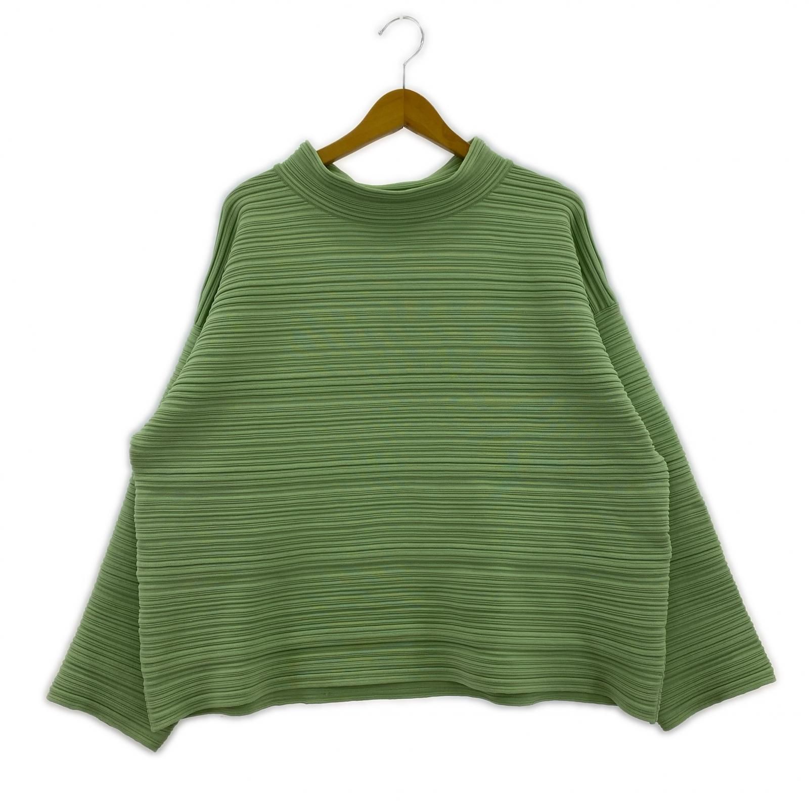 PLEATS PLEASE 長袖Tｼｬﾂ・ｶｯﾄｿｰ ﾌﾟﾘｰﾂﾆｯﾄﾊｲﾈｯｸﾌﾟﾙｵｰﾊﾞｰ ｸﾞﾘｰﾝ 【公式通販】