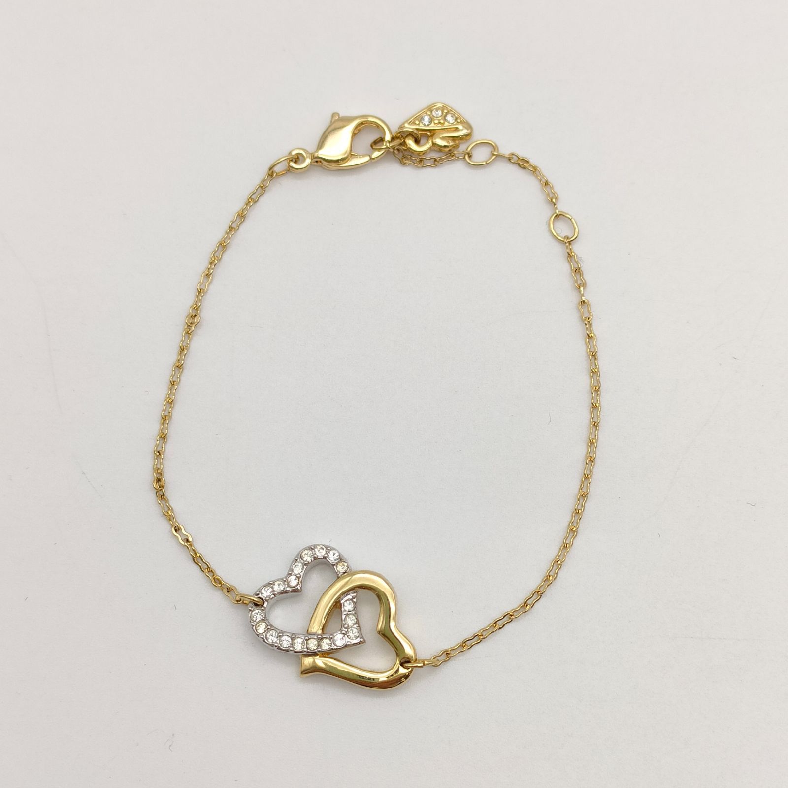 SWAROVSKI スワロフスキー ゴールドカラー バイカラー ダブルハート 