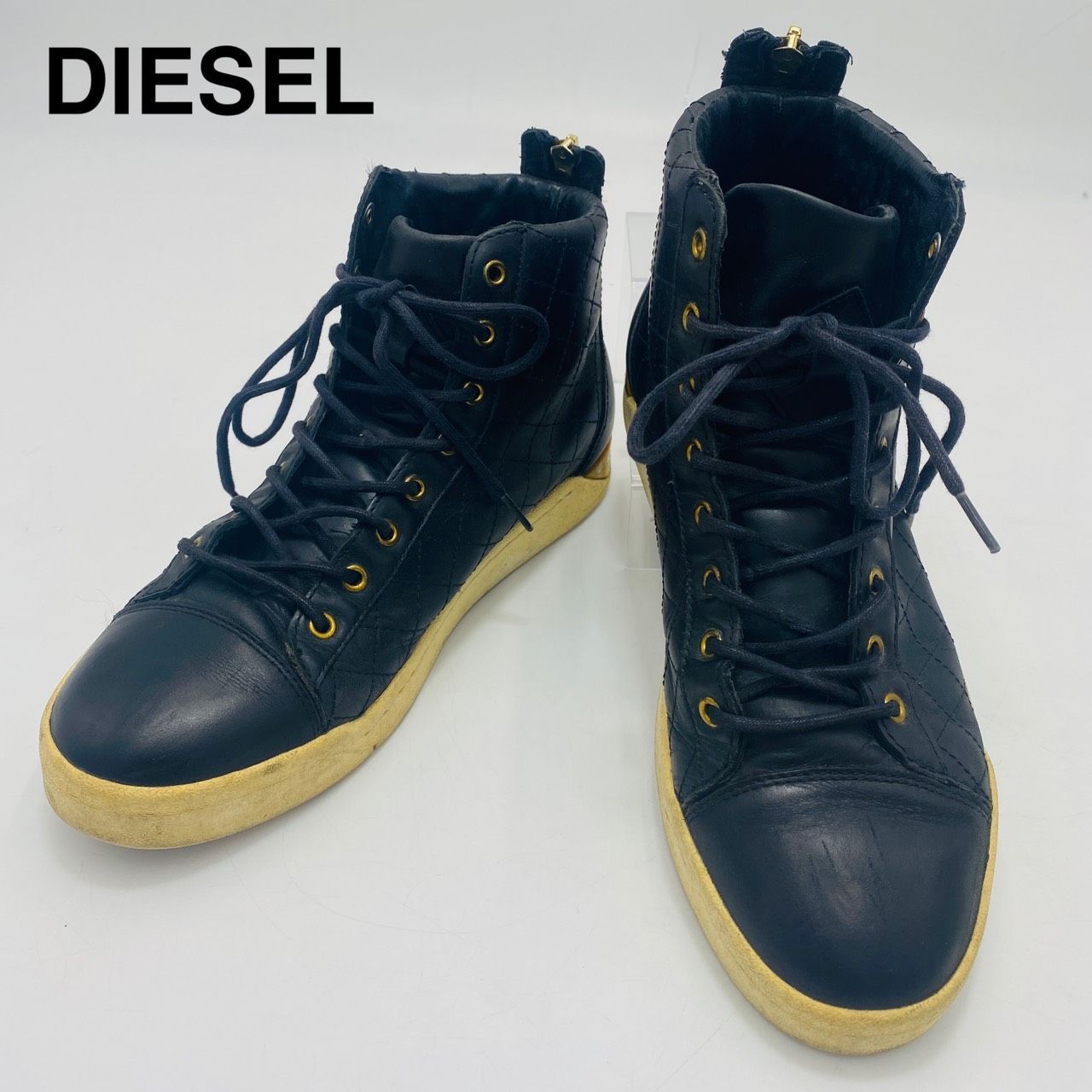 DIESEL ダイヤモンド ハイカット スニーカー レザー シルバー DIESEL 