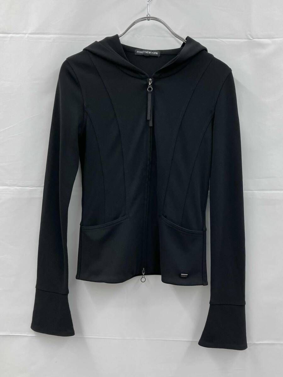 フォクシーニューヨーク ジップアップパーカー 長袖 ストレッチ 黒 40