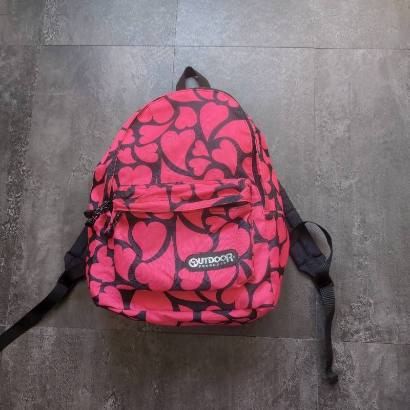 OUTDOOR PRODUCTS Backpack Pink Black Heart Pattern Print Daypack