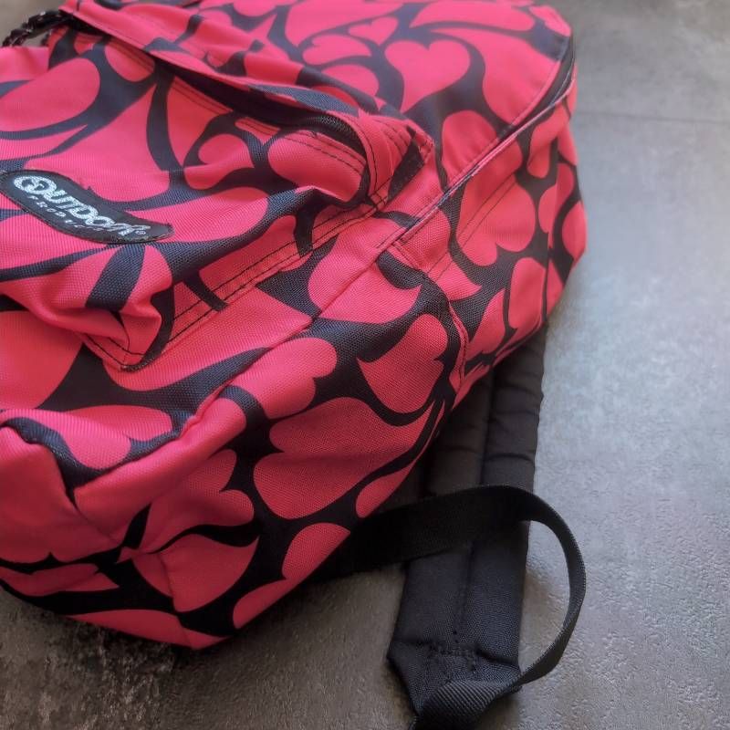 OUTDOOR PRODUCTS Backpack Pink Black Heart Pattern Print Daypack OUTDOOR PRODUCTS Backpack Pink Black Heart Pattern Print Daypack