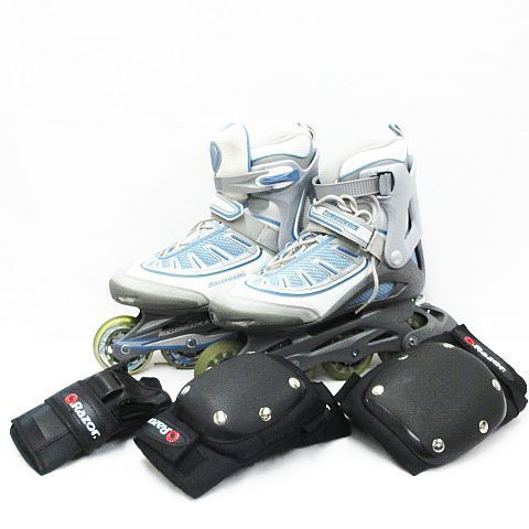 ROLLERBLADE ローラーブレード ZETRABLADE インラインスケート シルバー ライトブルー メンズ 26.0cm プロテクター付き Z005-08-0428②