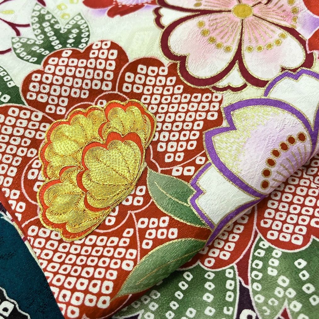 美品 逸品 可憐 豪華 金駒刺繍 正絹 振袖 正絹 袋帯セット K1328