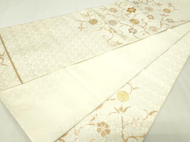 平和屋本店▼六通柄袋帯　草花文　純金二重箔　正絹　逸品　DABE9274sf 平和屋本店▽六通柄袋帯 草花文 純金二重箔 正絹 逸品