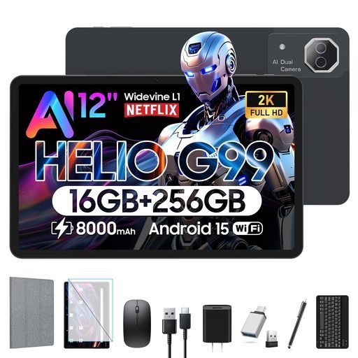 【豪華セット版】タブレット12インチ-Android15-タブレット-G99-高性能CPU2KIPS大画面AI機能8000mAh+PD18W急速充電-アンドロイド15-タブレット-WidevineL1対応-16GB+256GB+1TB