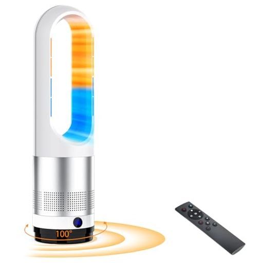 セラミックヒーター【冬新定番・羽根なし・泠暖兼用】ヒーター暖房器具省エネ電気3段階温風+8段階送風100°首振り9Hタイマー静音DCモーター節電リモコン操作泠暖房40W/1100W大風量速暖過熱…