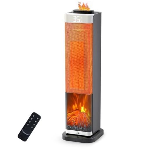 セラミックヒータータワー型【2025新登場・3D水蒸気LED暖炉】型】大風量擬似炎加湿機能付き電気ファンヒーター1秒速暖全室暖房器具ECOモード省エネ3段階温度調整1200W電気ヒーター温度調…