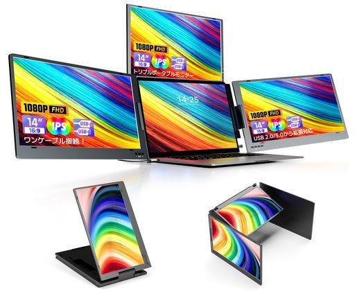 14インチ モバイルトリプルモニター Type-C ケーブル1本接続 トリプルモニター14インチマルチモニターType-Cケーブル1本接続/USB2.0