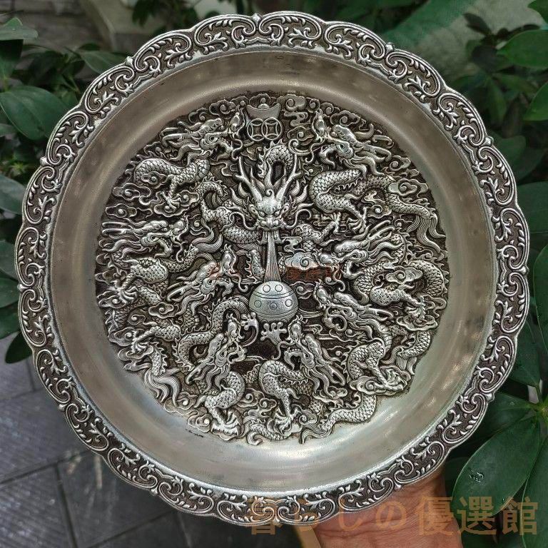銅 細工 浮彫り祥雲瑞獣麒麟 銅皿銅盤 工芸品 美術品 置物 メルカリ