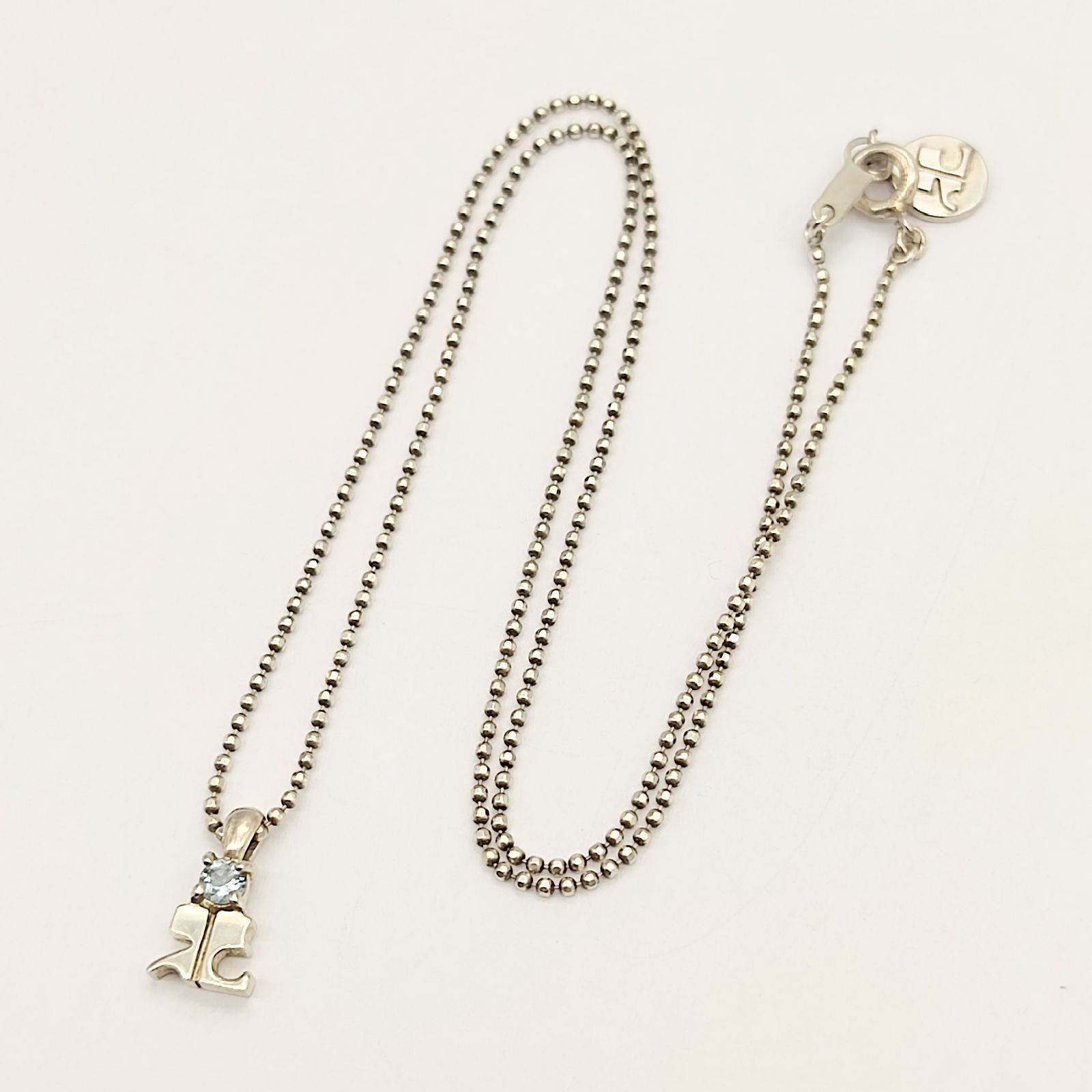 美品】Courreges クレージュ ロゴネックレス アクアマリン 