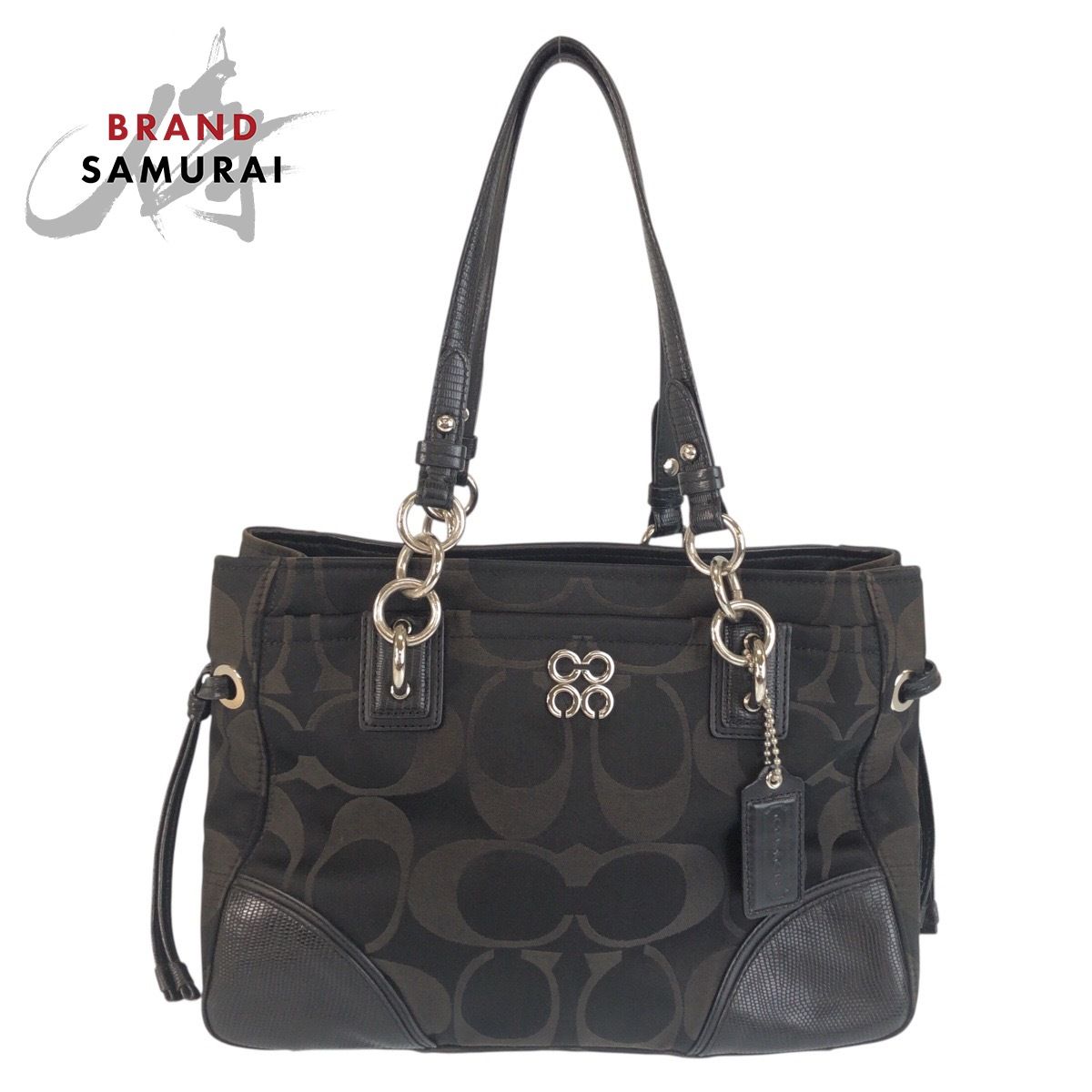 COACH コーチ シグネチャー オプアート ブラック シルバー金具 