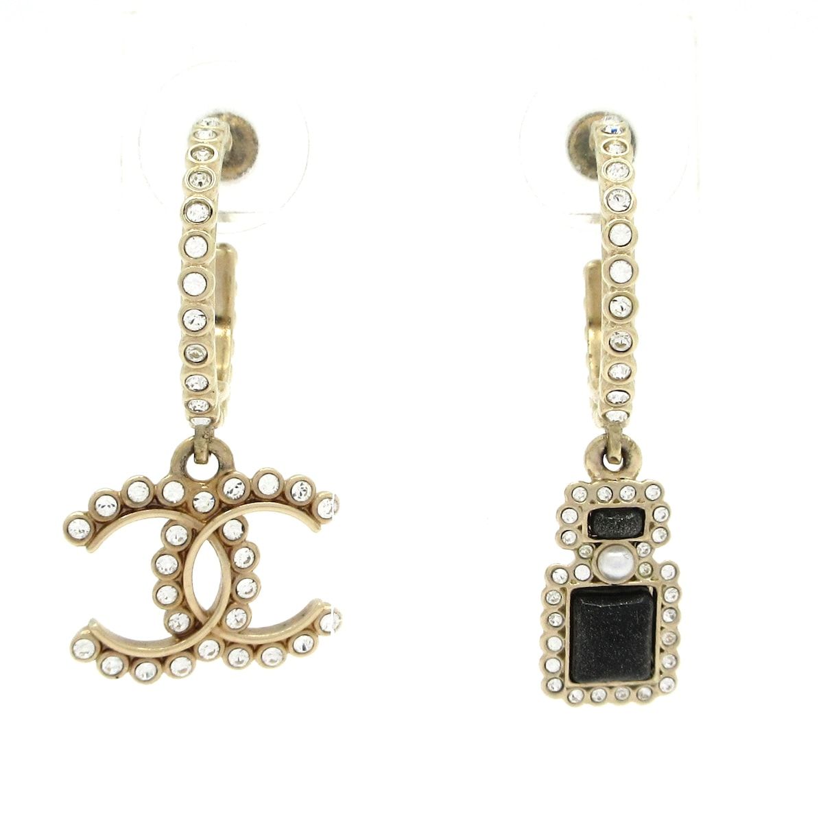 CHANEL(シャネル) ピアス美品 ココマーク ゴールド×クリア×黒 ライン 