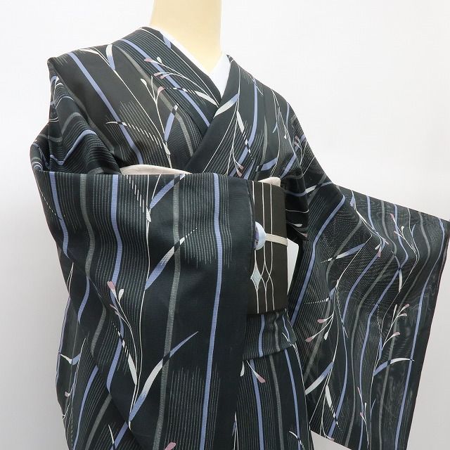 六花-RIKKA- 美品 洗える夏着物 誂えポリエステル 縦縞 トールサイズ 絽❀レッツ ダンス！❀小紋 着物 A5182-｜詳細画像