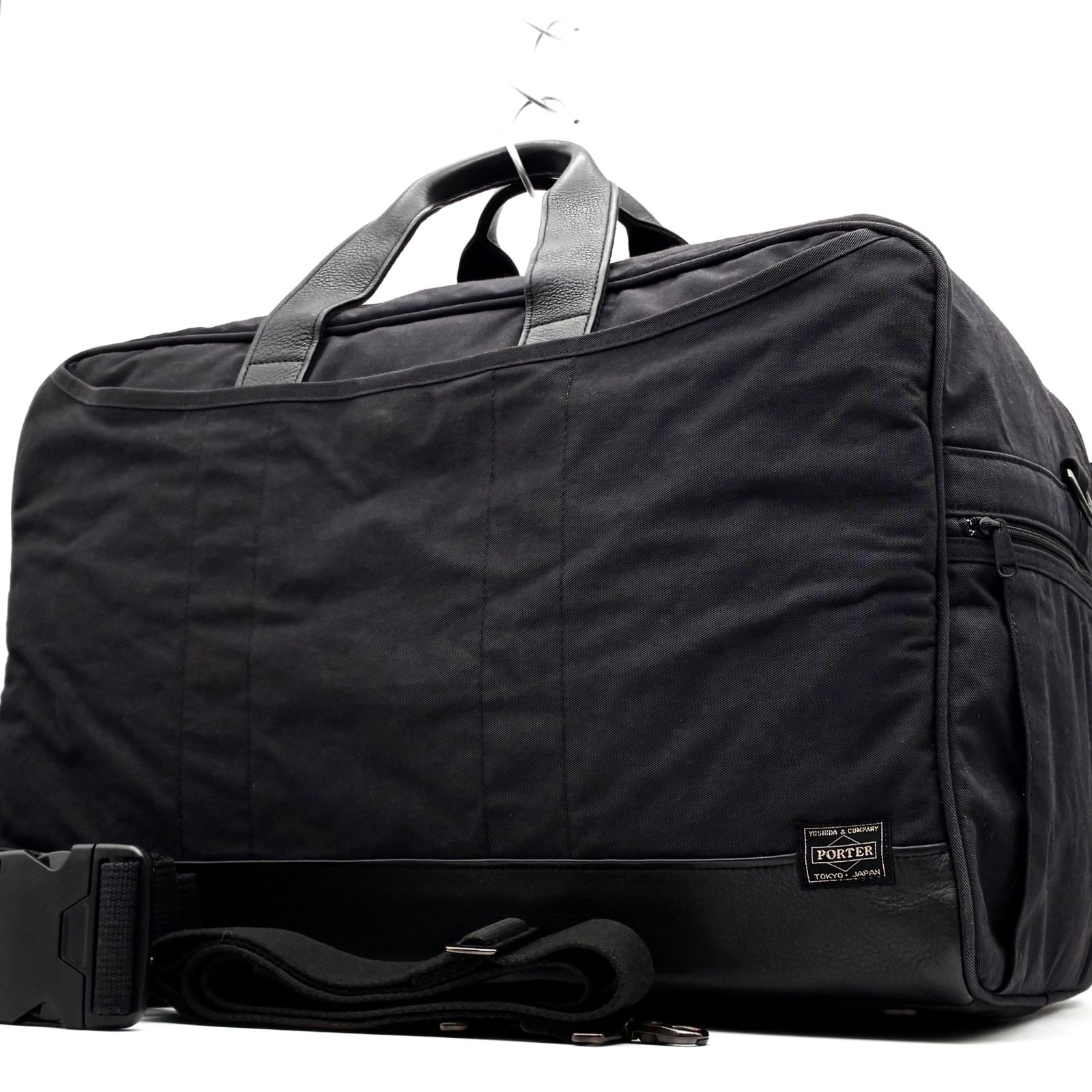 美品 PORTER ポーター ボストンバッグ ブリーフケース オーバーナイター トラベルバッグ キャンバス レザー ブラック 黒色 2WAY ショルダー 大容量 A4  収納可 PC 旅行 帰省 出張 ビジネス 普段使い メンズ 美品 PORTER ポーター ボストンバッグ ブリーフケース オーバー