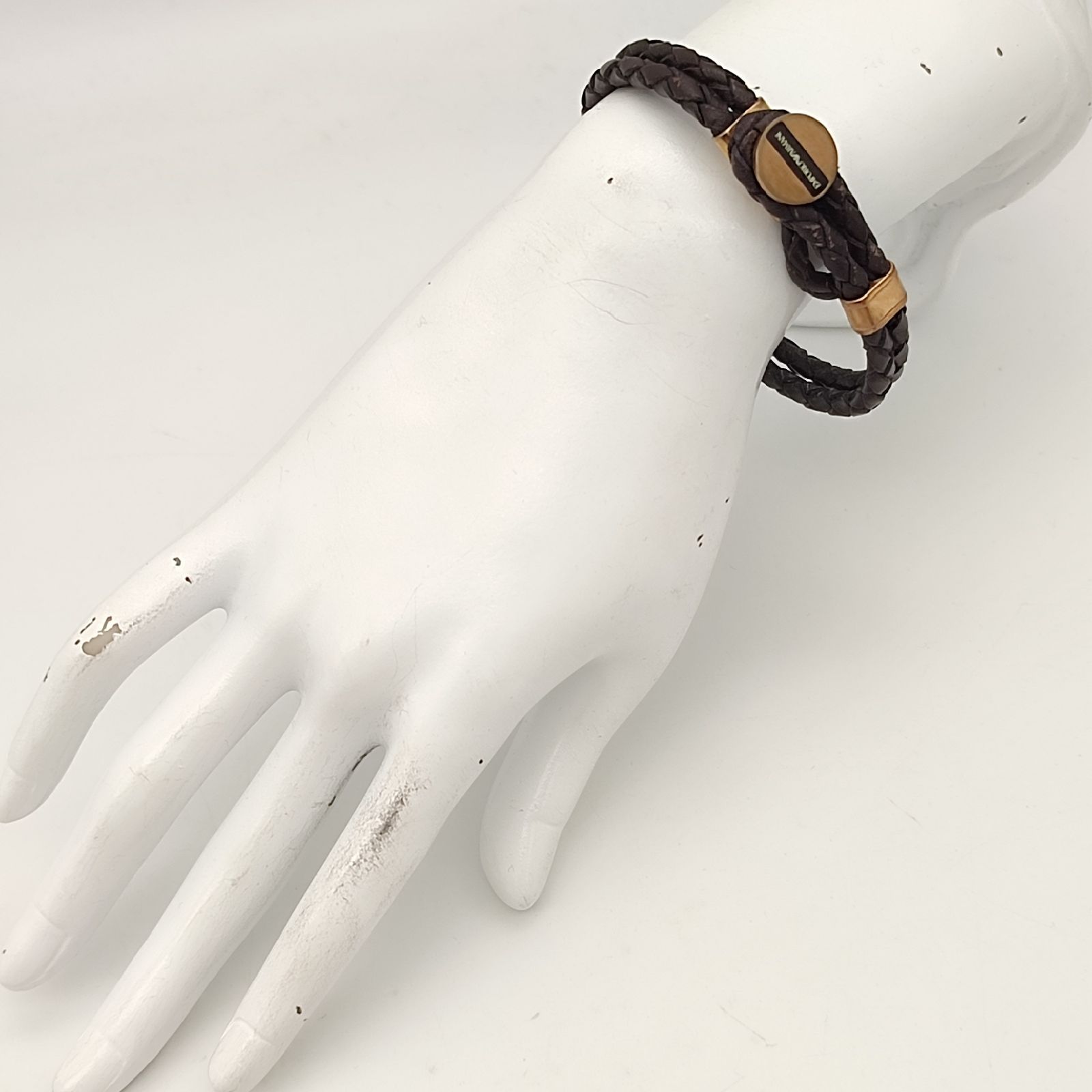 美品】エンポリオアルマーニ レザーブレスレット ステンレス ブラウン 