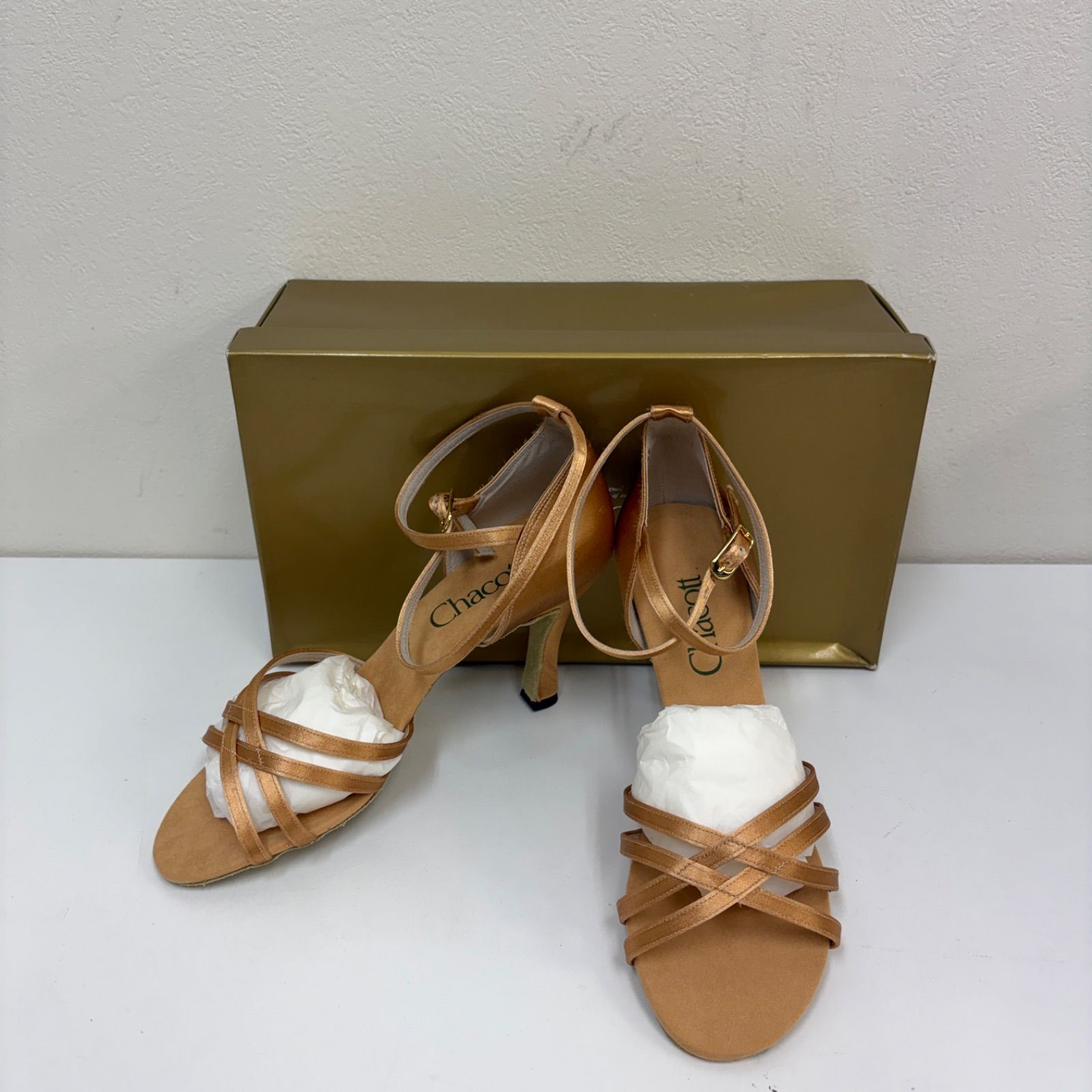 【Chacott】 社交ダンス ダンスシューズ パンプス ゴールド ブラウン サテン 25㎝ チャコット 未使用品