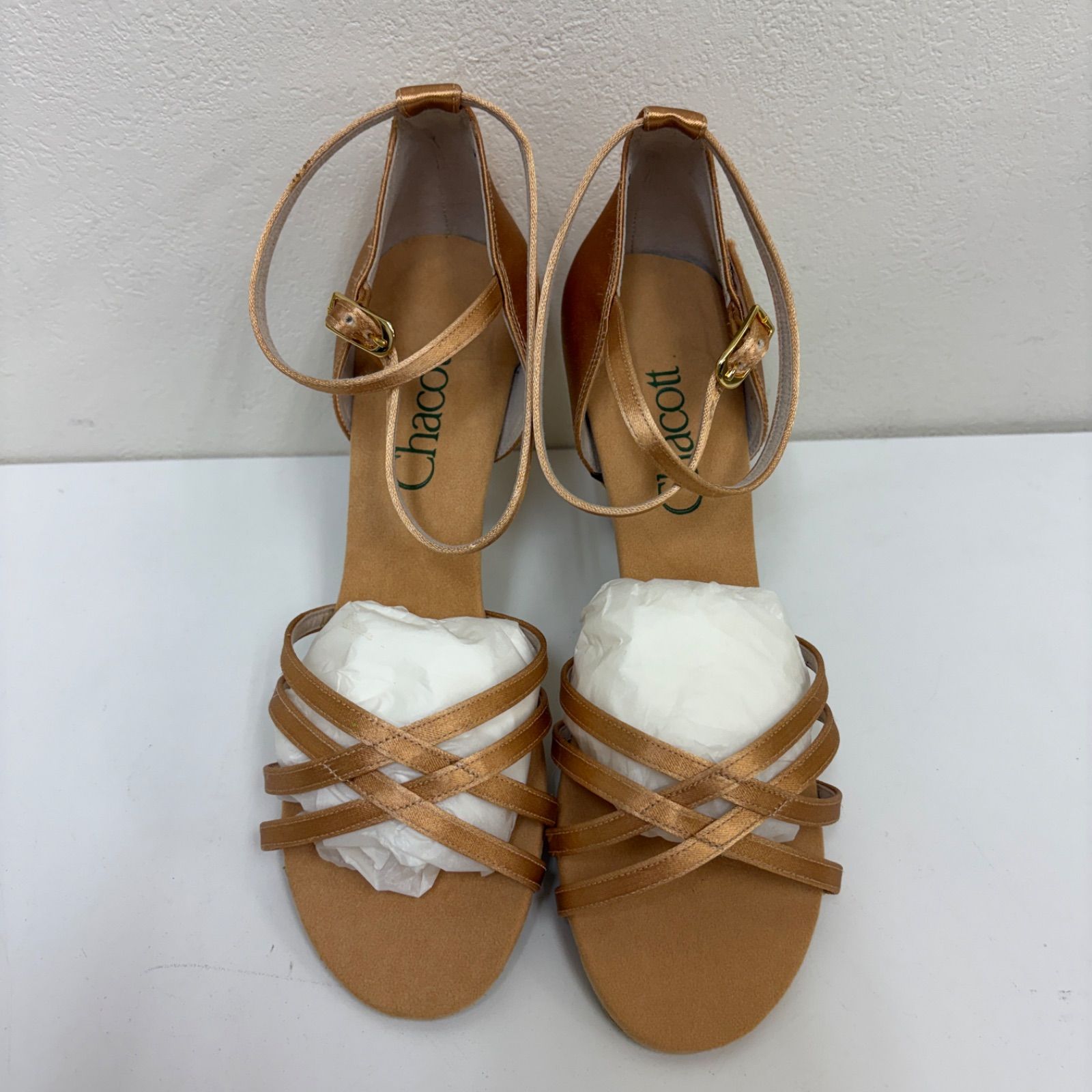 【Chacott】 社交ダンス ダンスシューズ パンプス ゴールド ブラウン サテン 25㎝ チャコット 未使用品