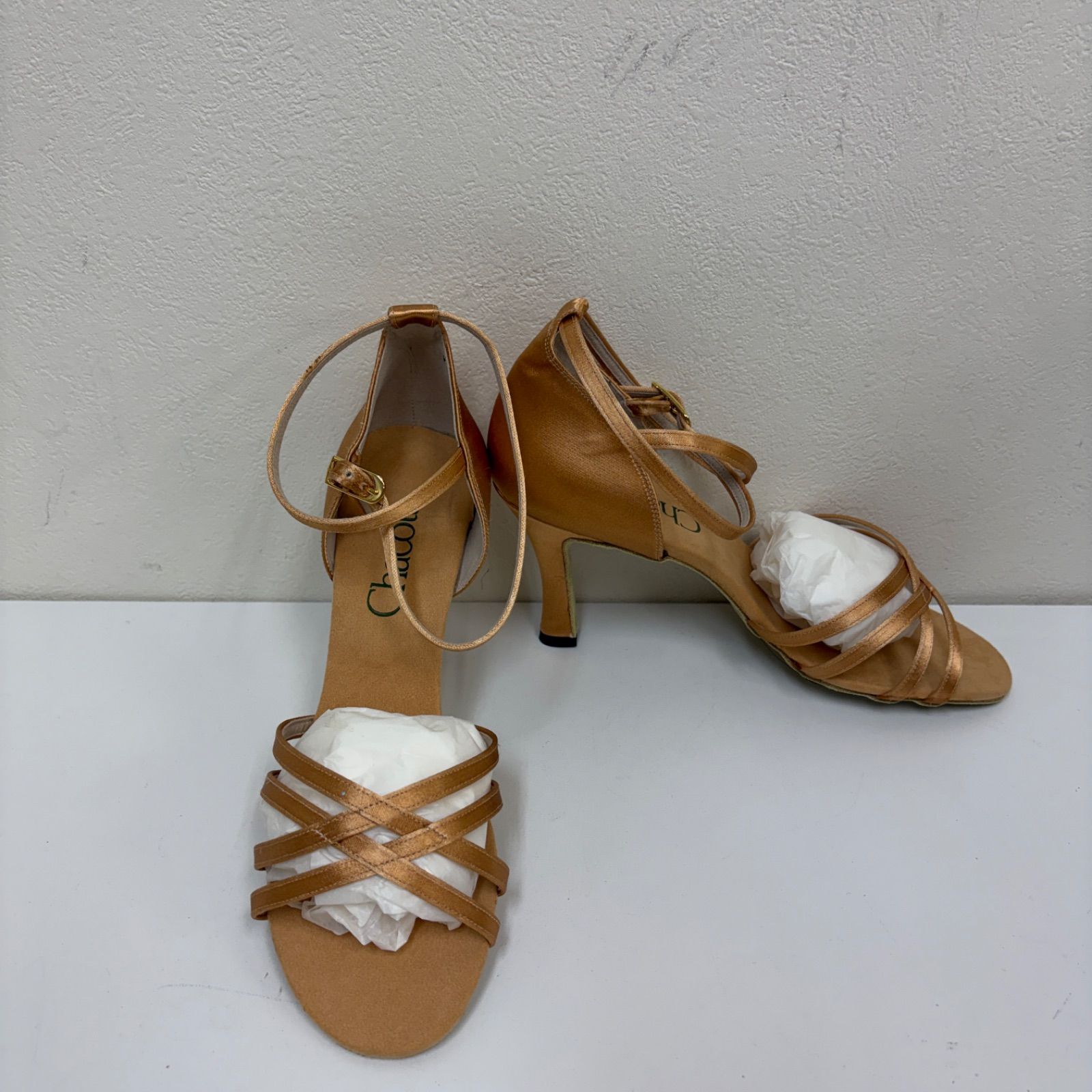 【Chacott】 社交ダンス ダンスシューズ パンプス ゴールド ブラウン サテン 25㎝ チャコット 未使用品