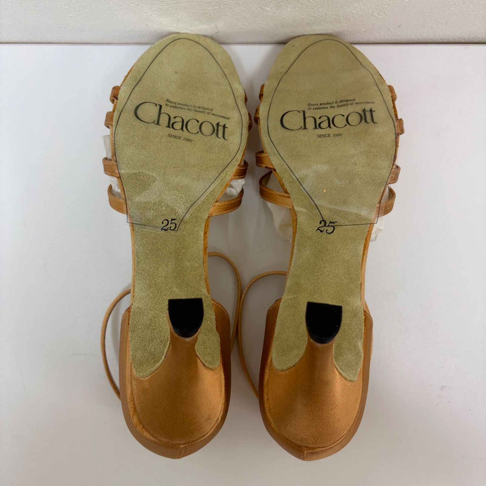 【Chacott】 社交ダンス ダンスシューズ パンプス ゴールド ブラウン サテン 25㎝ チャコット 未使用品