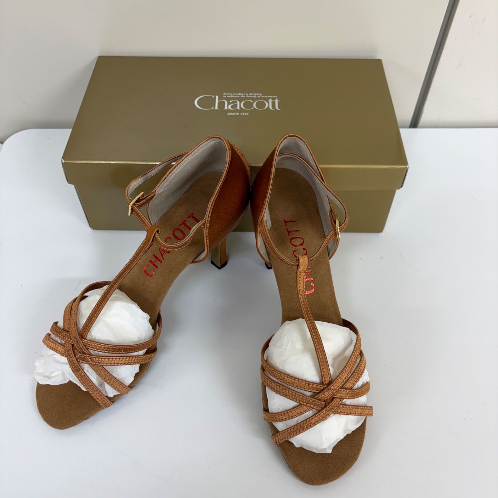 【Chacott】 社交ダンス ダンスシューズ パンプス ダークタン 24.5㎝ #1142L チャコット 未使用品