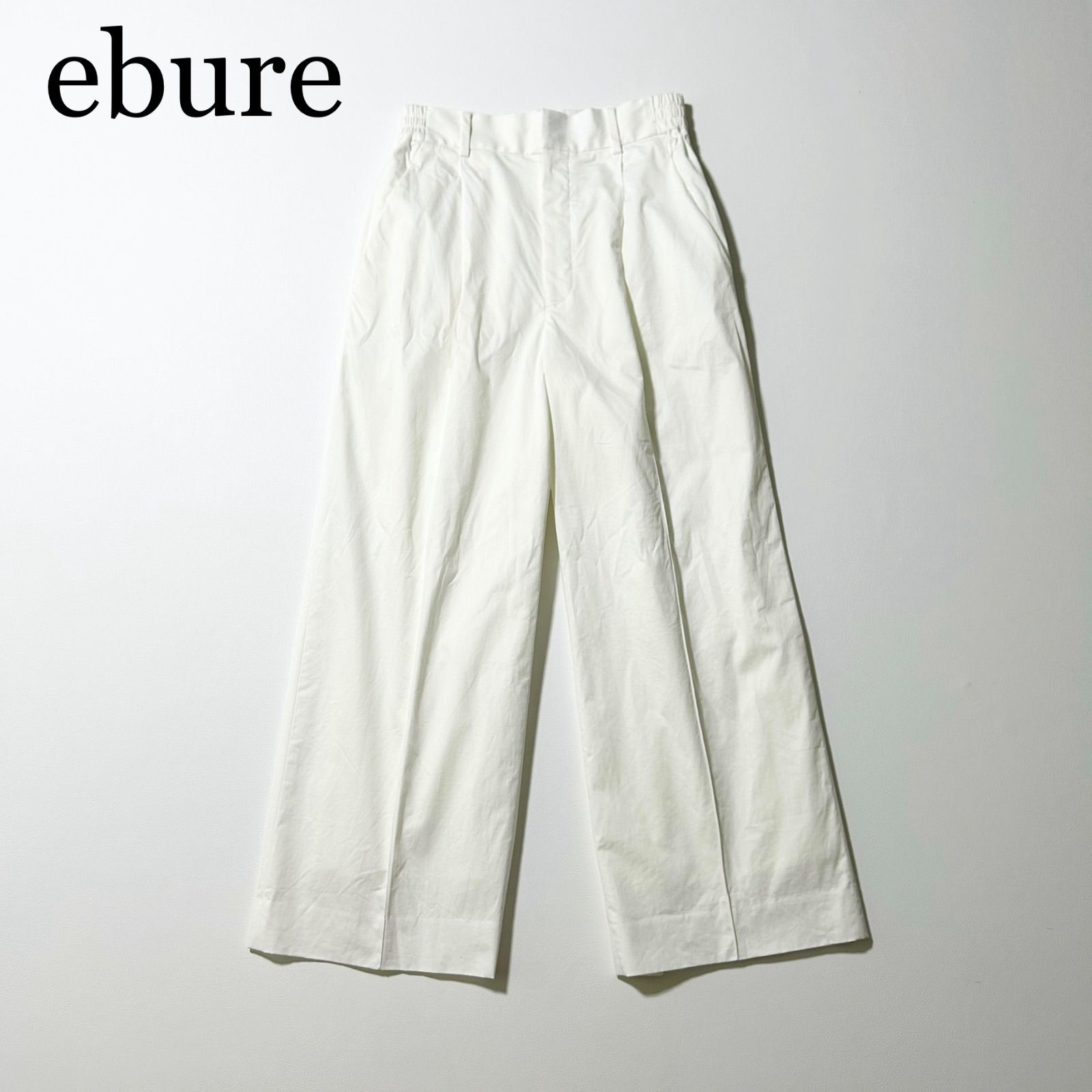 3467y美品 エブール ストレッチタックワイドパンツ M 白 日本製