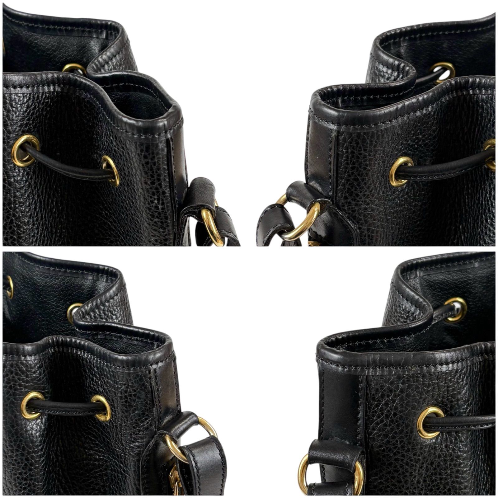 セリーヌ CELINE 巾着型 ショルダーバッグ ブラック 黒 レザー ドロー 