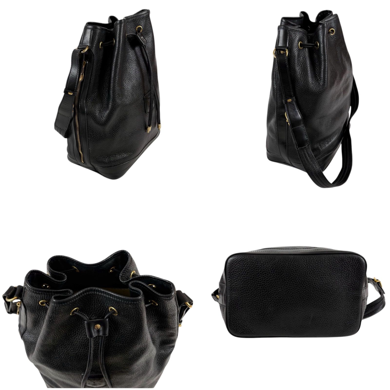 セリーヌ CELINE 巾着型 ショルダーバッグ ブラック 黒 レザー ドロー 