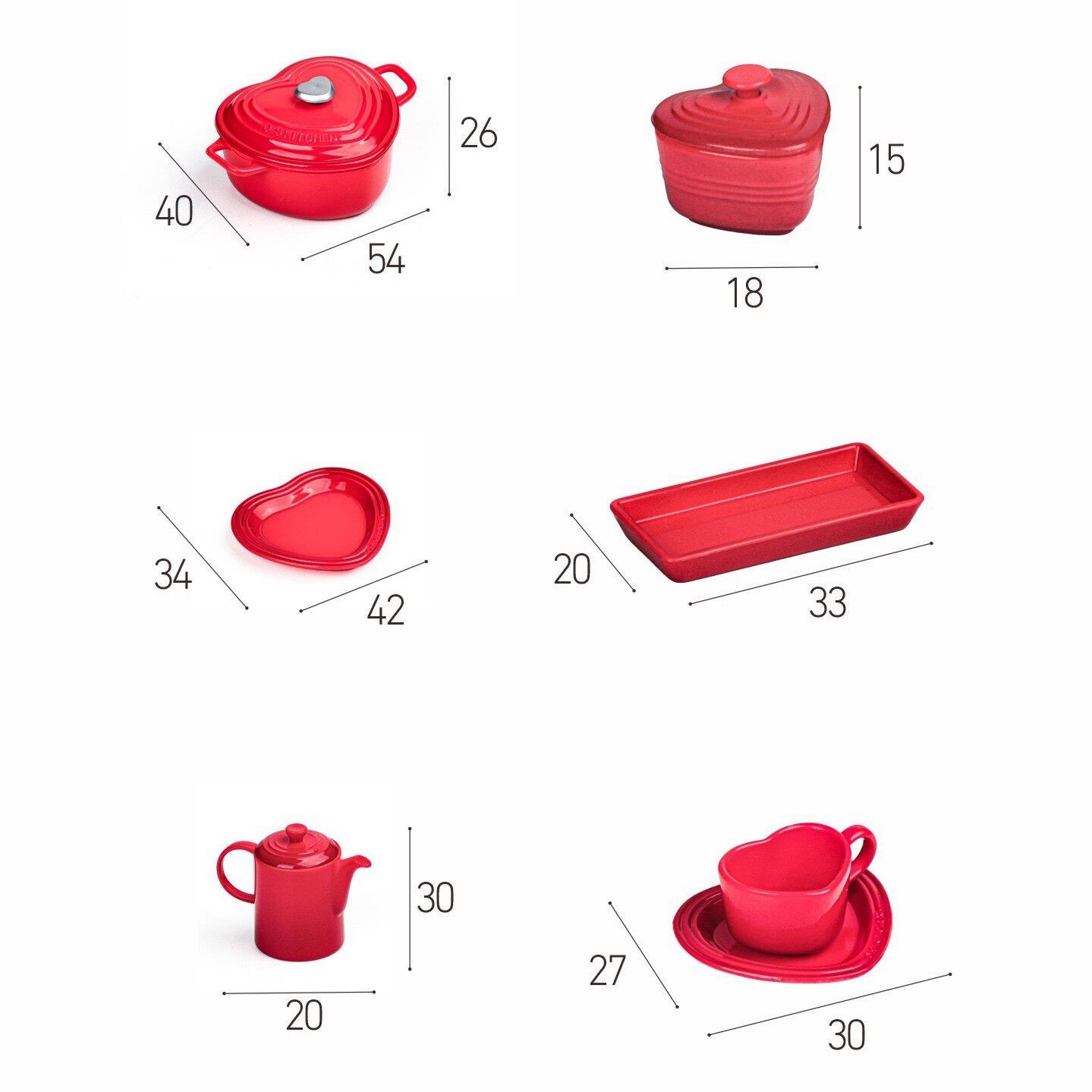 ミニチュア 1/6スケール ハート食器 コレクション 11点セット [レッド 