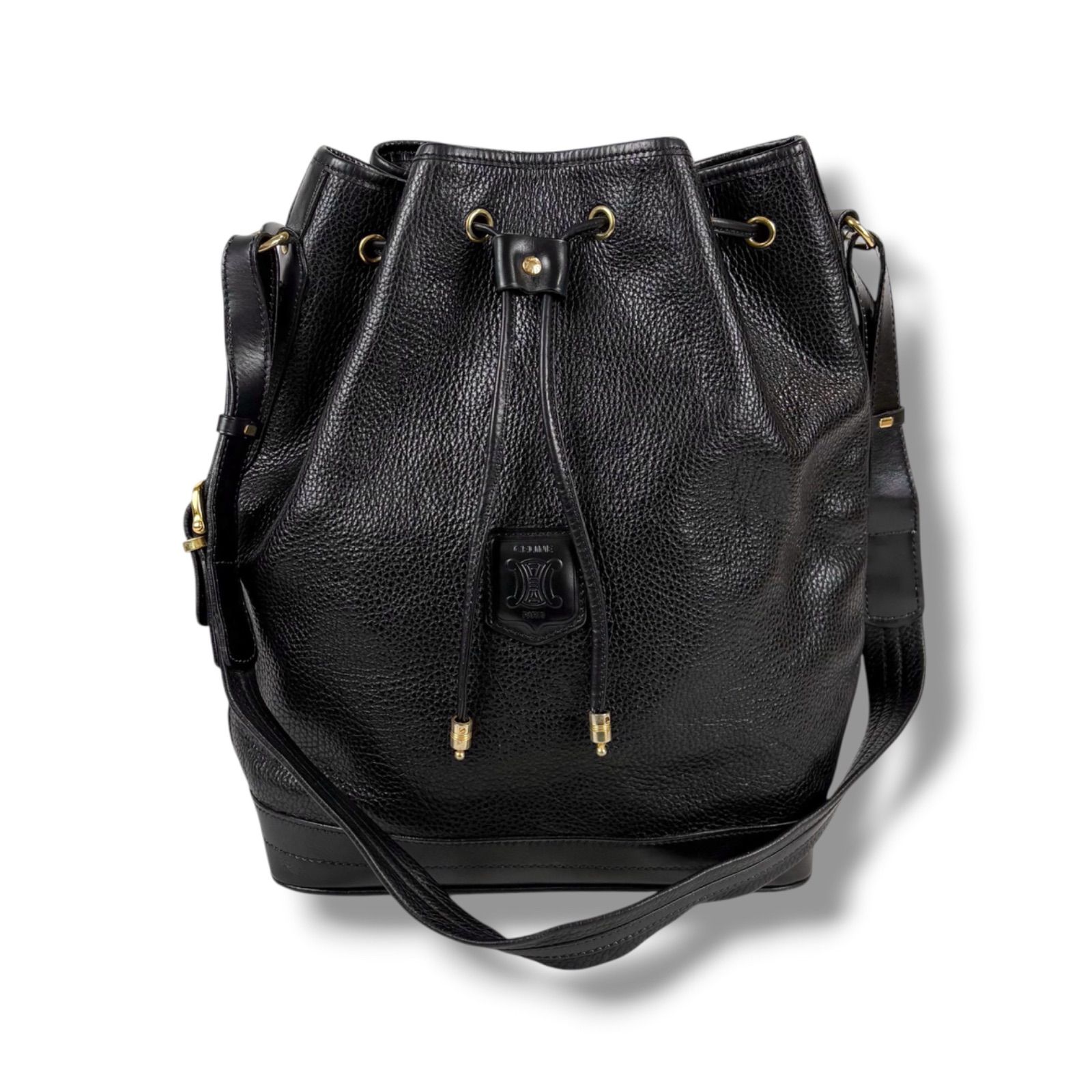 セリーヌ CELINE 巾着型 ショルダーバッグ ブラック 黒 レザー ドロー 