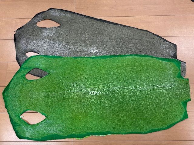エイ革　8インチ　スティングレイ　ガルーシャ　レザー　グリーン グレー