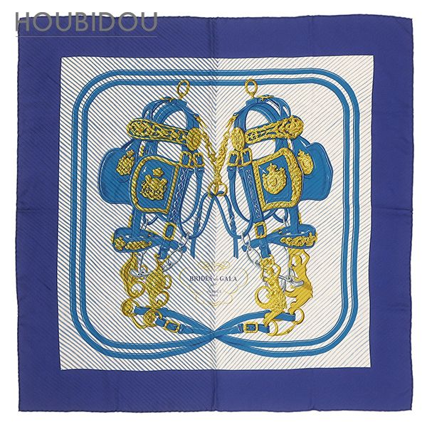 エルメス HERMES スカーフ カレ90 CARRE シルク ホワイト×ブルー