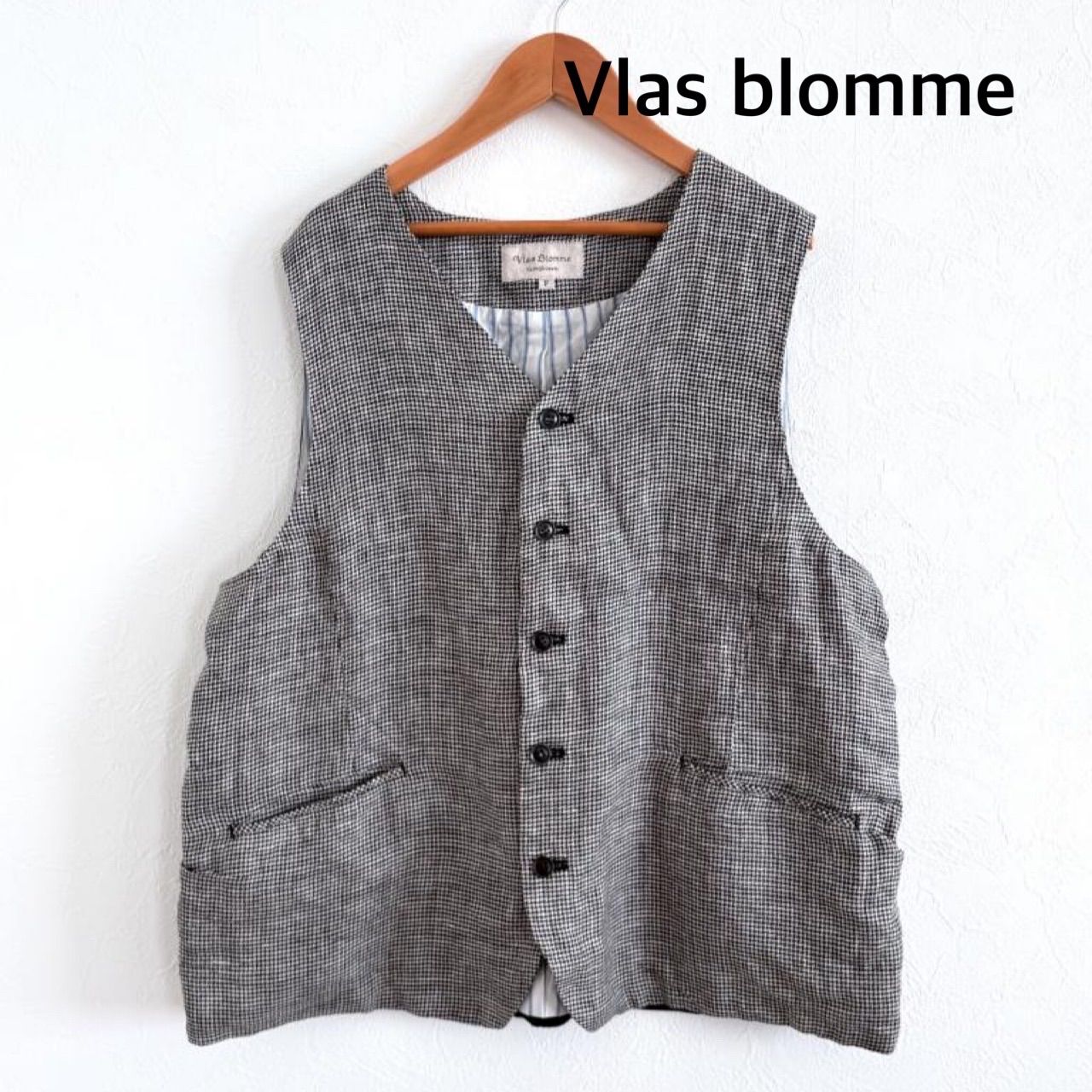Vlas blomme ヴラスブラム コルトレイクリネンベスト 千鳥格子 日本製 