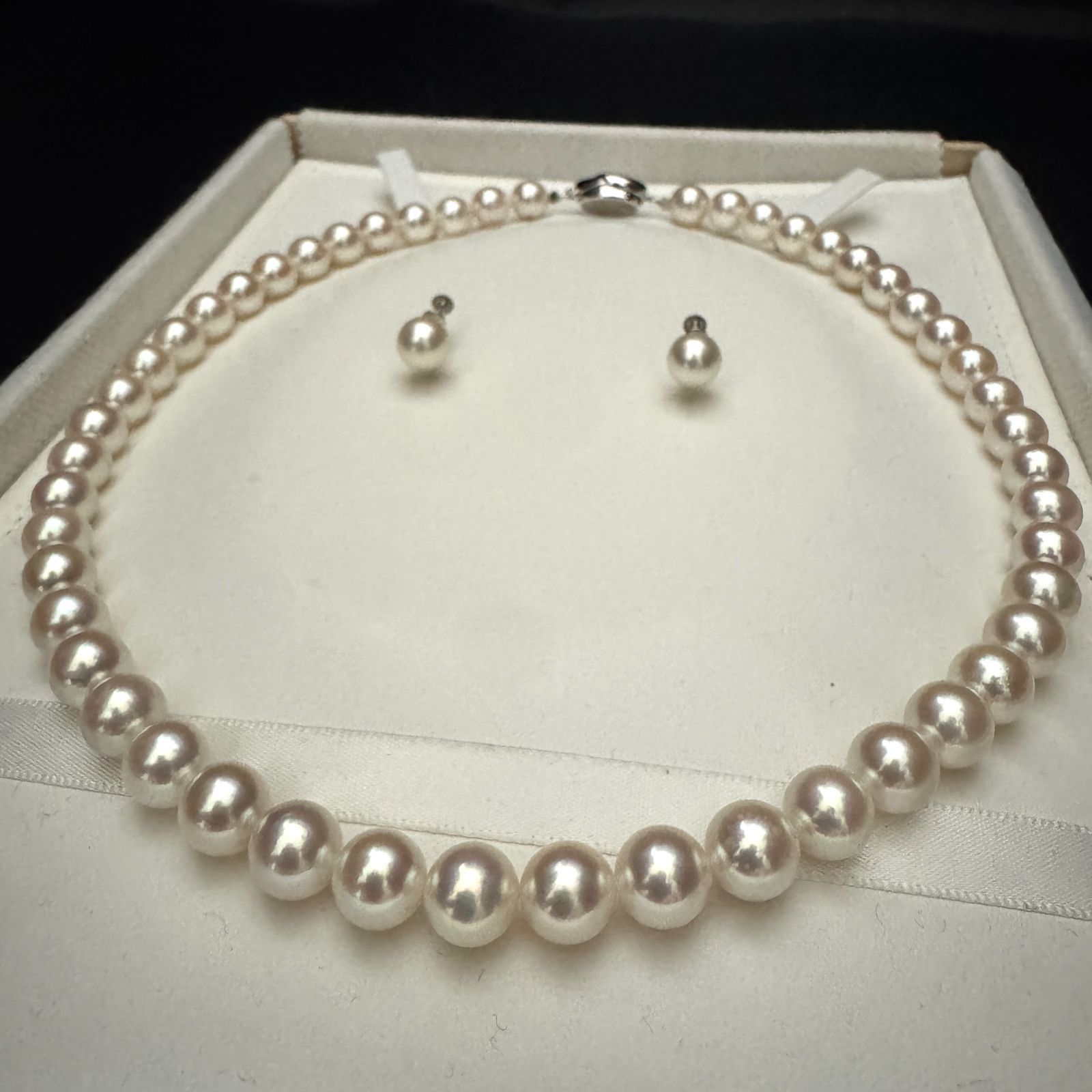真珠アコヤパール WGK14 シルバー 約8.0～7.7mm ネックレス&ピアス 