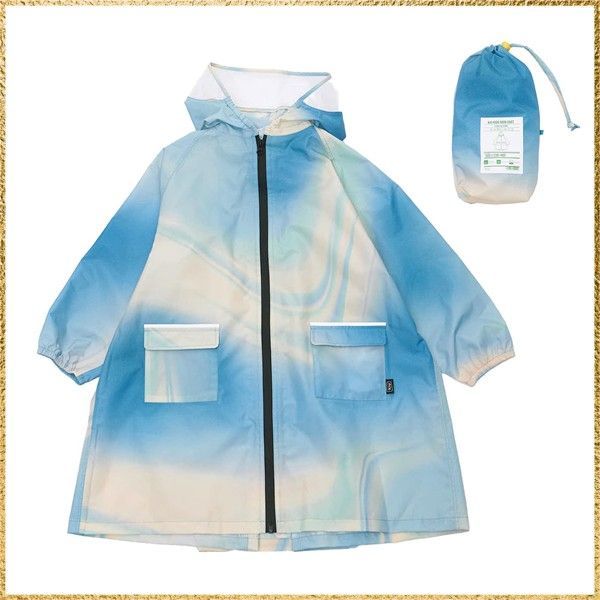 ☆彡送料無料でお届け☆彡マーブルグラデーションBL_Large KiU キウ キッズレインコート KIDS RAIN COAT 防水 撥水 はっ水 耐水 雨対策 台風 梅雨 レインポンチョ 子供 子ども カッパ 雨具 雨ガッパ 雨合羽 袖付き 収納袋 ポケット