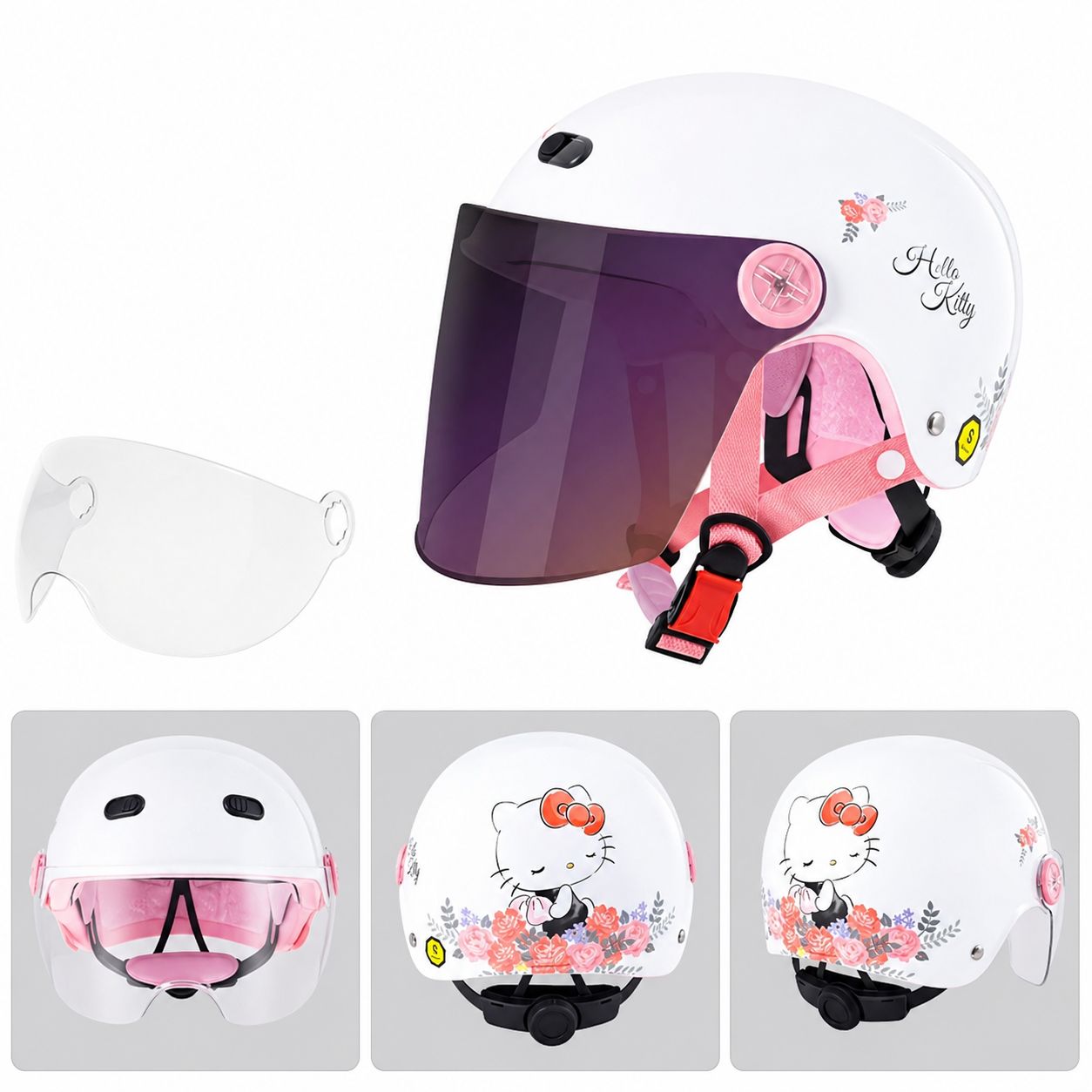 ハローキティ コラボ キッズ用ヘルメットホワイト色(オールシーズン対応)