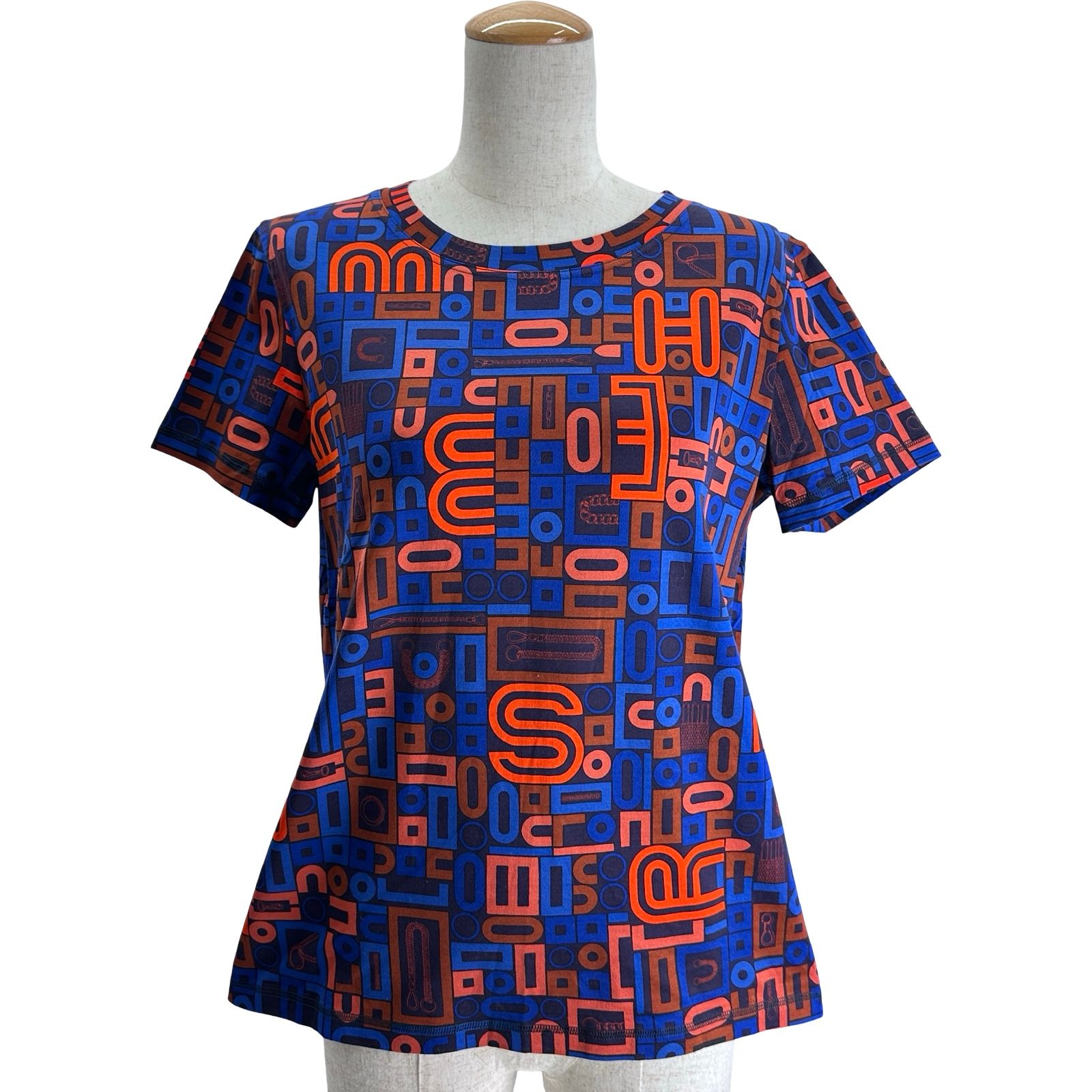 エルメス HERMES ロゴプリント半袖Tシャツ ブルー コットン レディース 半袖Ｔシャツ