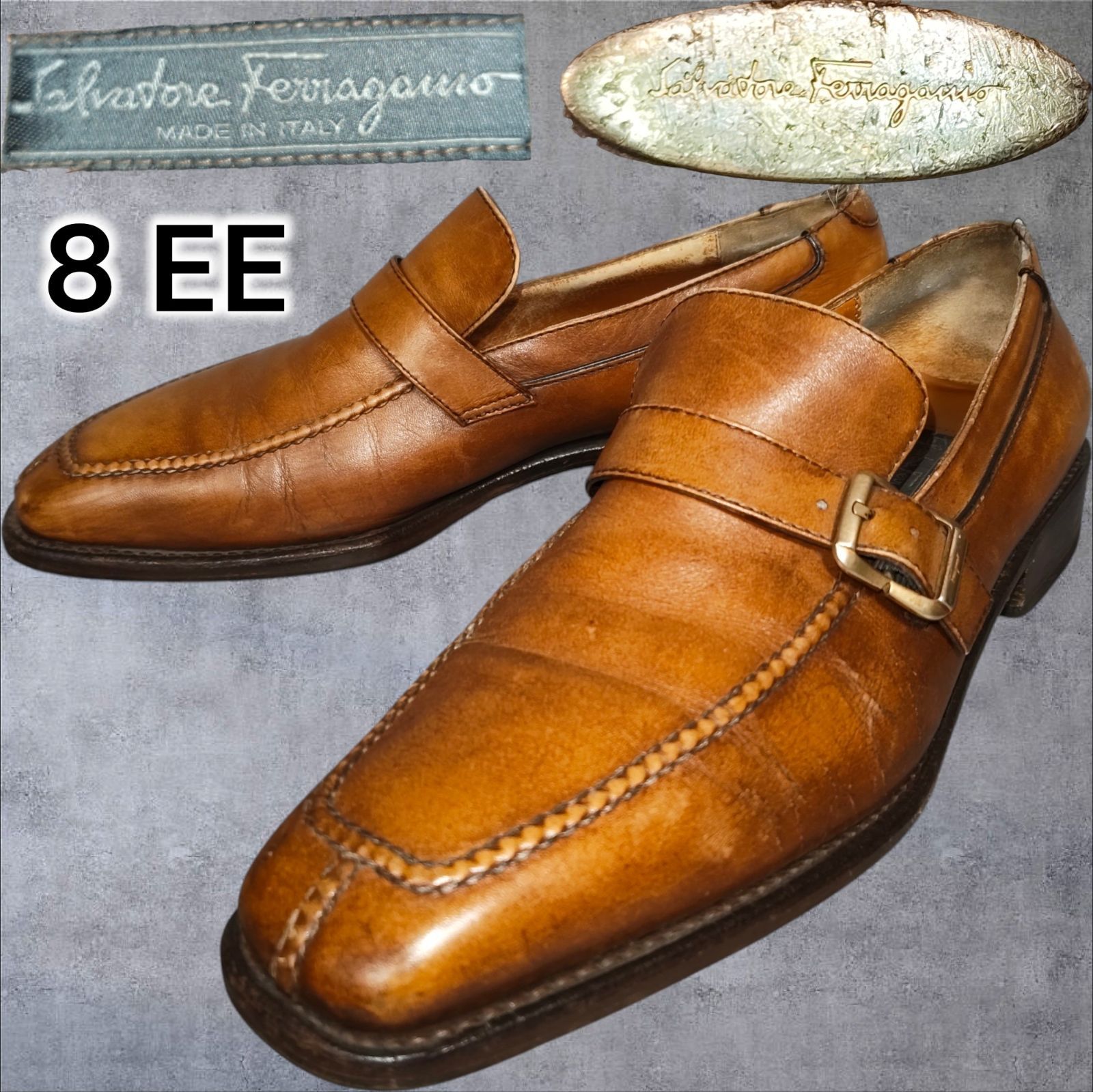 Salvatore Ferragamo】モンクストラップローファー 茶 8EE イタリア製