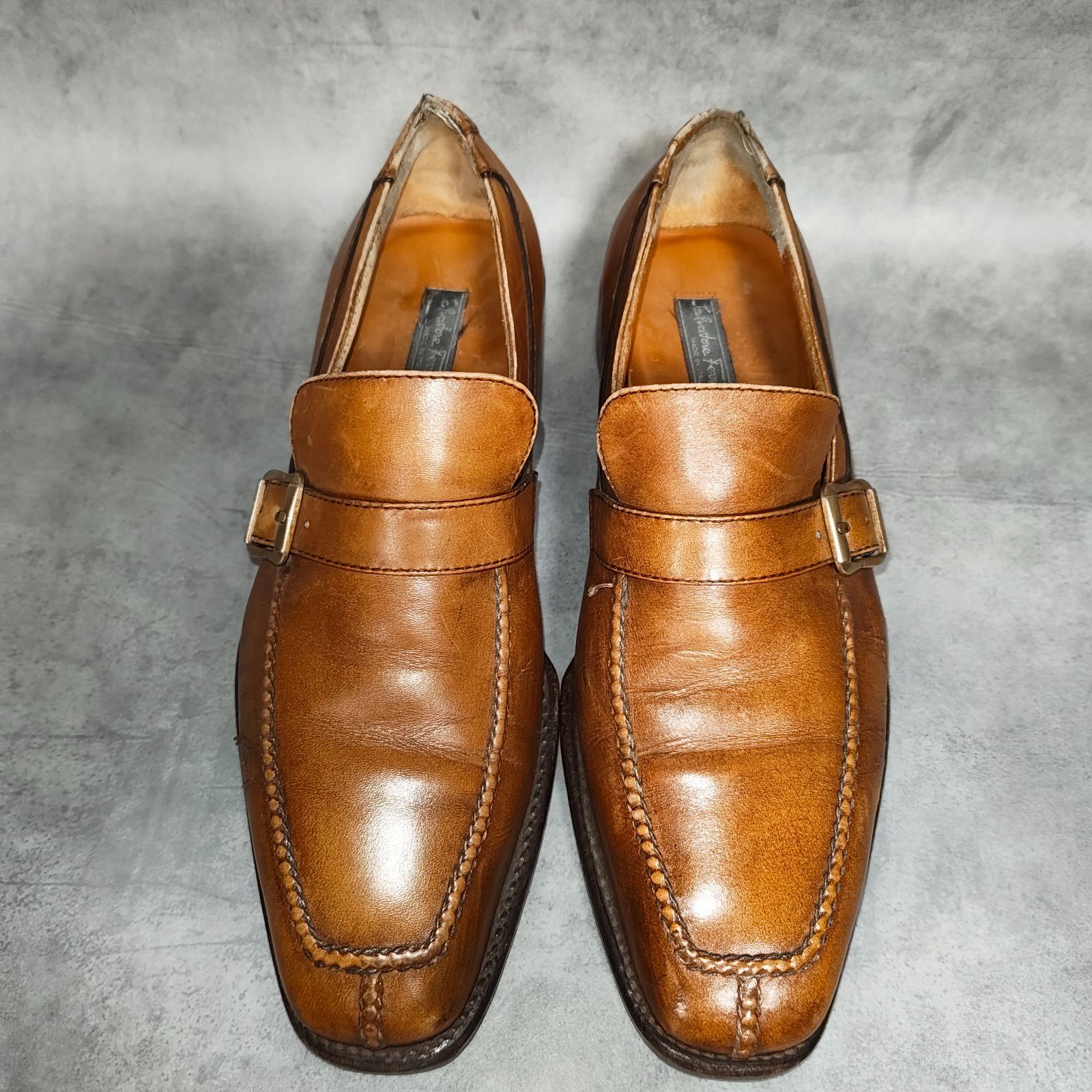 Salvatore Ferragamo】モンクストラップローファー 茶 8EE イタリア製