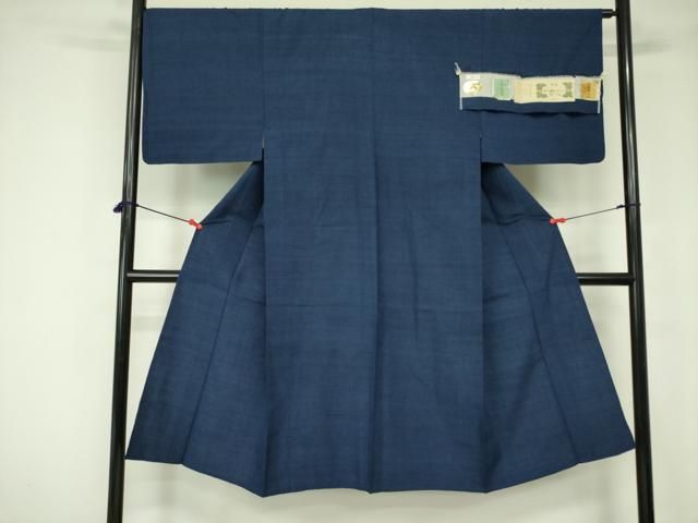 平和屋着物▽男性　本場結城玉紬　単衣　濃藍色　証紙付き　正絹　逸品　DABE1469op