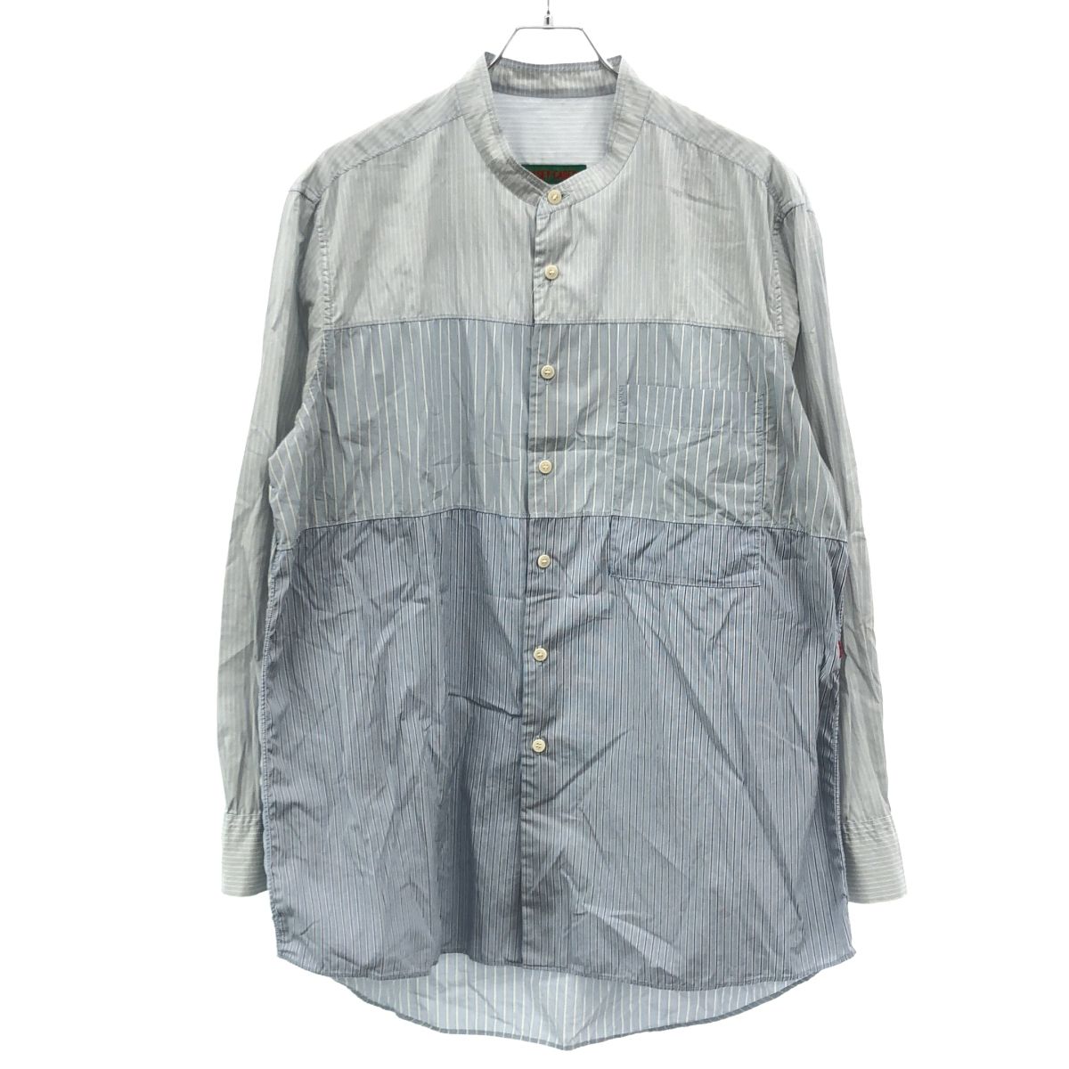 CASEY CASEY ケイシー ケイシー CHEMISE FABIANO PATCH バンドカラーパネルストライプシャツ 18HC256 ブルー M CASEY CASEY ケイシー ケイシー CHEMISE FABIANO PATCH バンドカラー