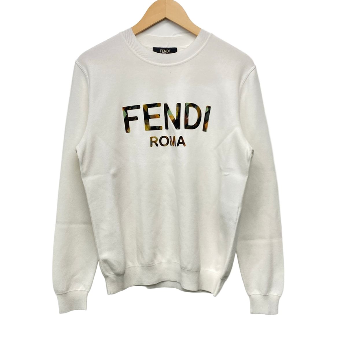 FENDI(フェンディ) 長袖セーター サイズ48 M メンズ美品  - 白×グリーン×マルチ クルーネック FENDI(フェンディ) 長袖セーター サイズ48 M メンズ美品 - 白×グリーン